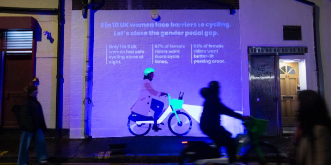 Jamie Henderson Mural One in five women feel safe cycling alone at night, Lime's Tackling the Gender Pedal Gap report reveals